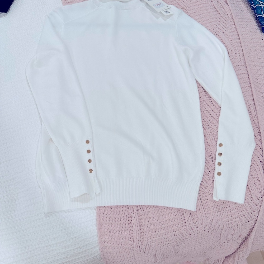 Zara fine knit white turtleneck with gold buttons